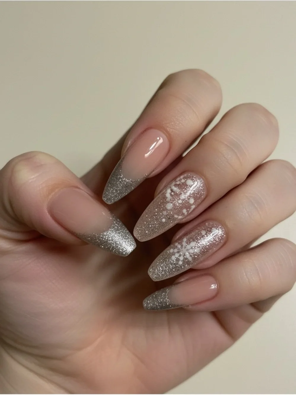 Pink and Silver Snowflake Nail Set